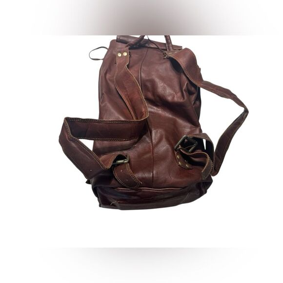 Handmade Vintage Genuine Leather Backpack Brown Tassel Drawstring Buckle 90s USA